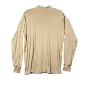 WinterSilks 100% Silk Mock Neck Long Sleeve Top Beige Size L